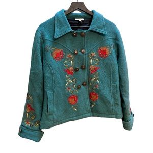 Vintage Carsen felt emerald green with delicate embroidery size small